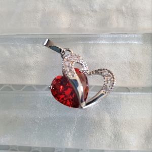 Silver Heart & Garnet Heart Pendant Necklace Charm